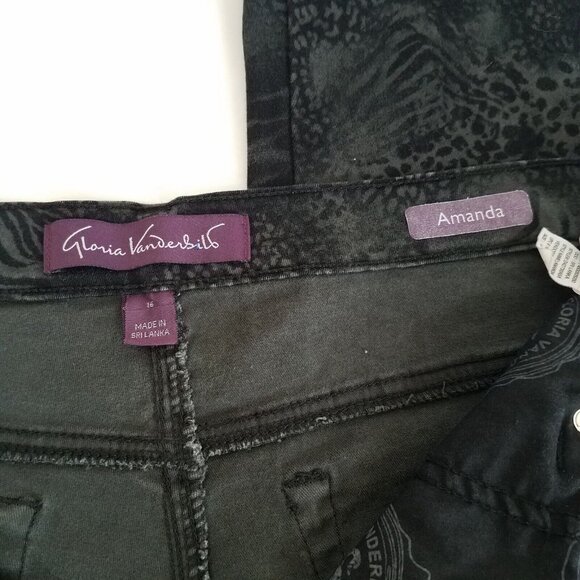 Gloria Vanderbilt Amanda Jeans Black Animal Print SIZE 16 Stretch 35x29 Grey - Picture 15 of 16